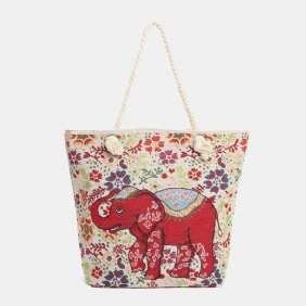 Kvinner Elephant Med Trykk Large Capacity National Tote Handbag