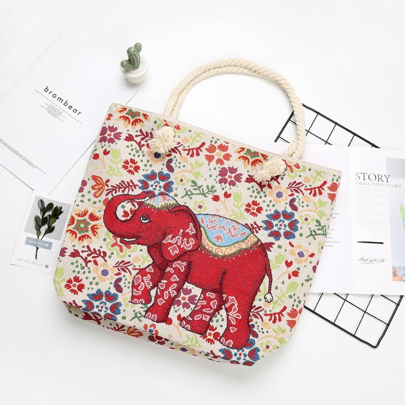 Kvinner Elephant Med Trykk Large Capacity National Tote Handbag