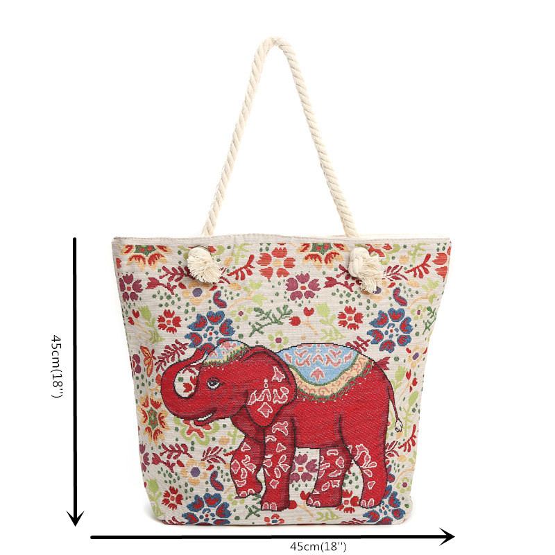 Kvinner Elephant Med Trykk Large Capacity National Tote Handbag