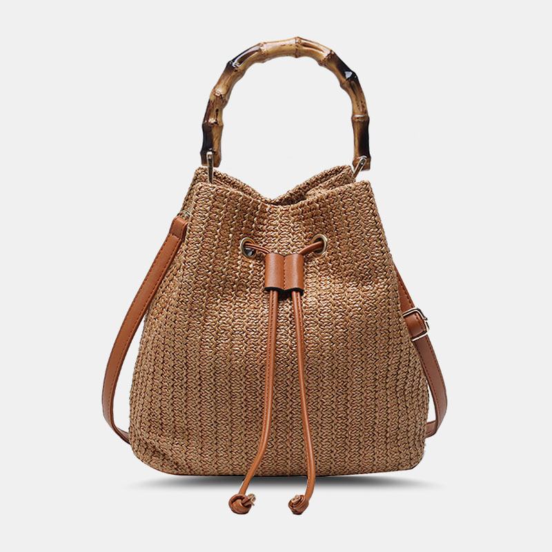 Kvinner Ensfarge String Fritids Straw Veske Håndveske Skulderveske Crossbody Bags Bøtteveske