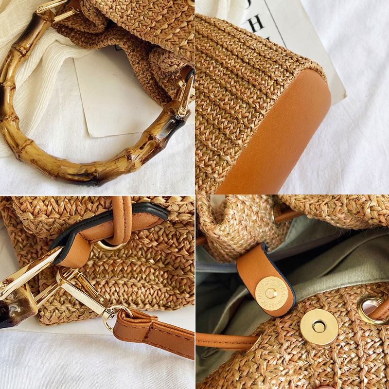 Kvinner Ensfarge String Fritids Straw Veske Håndveske Skulderveske Crossbody Bags Bøtteveske