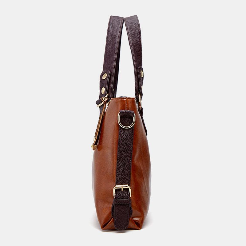 Kvinner Kunstskinn Retro Litchi-mønster Håndveske Med Stor Kapasitet Skulderveske Crossbody Veske Tote