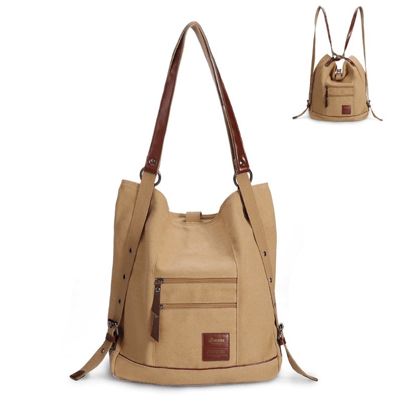 Kvinner Multi-carry Fritids Canvas Håndveske Skulderveske Satchel Ryggsekk