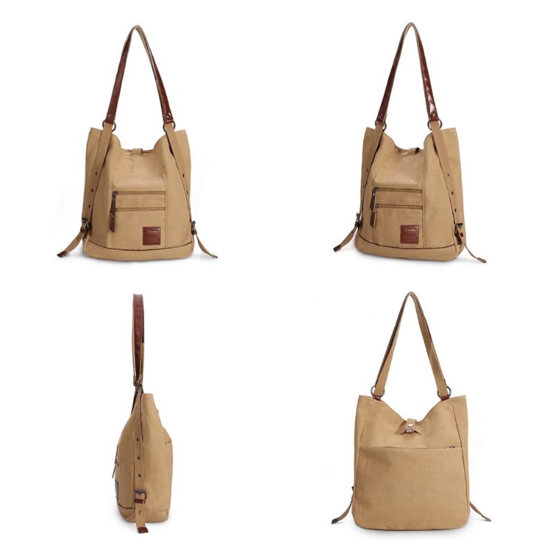 Kvinner Multi-carry Fritids Canvas Håndveske Skulderveske Satchel Ryggsekk