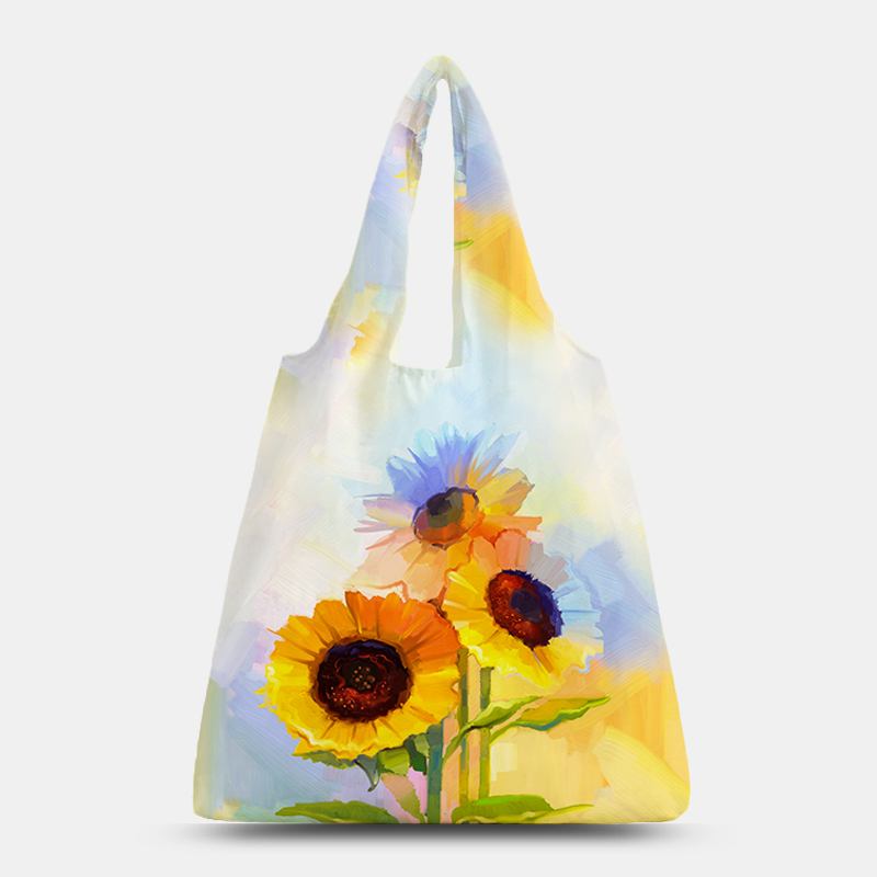 Kvinner Nylon Tie Dye Solsikkemønster Med Trykk Sommerveske Skulderveske Håndveske Tote