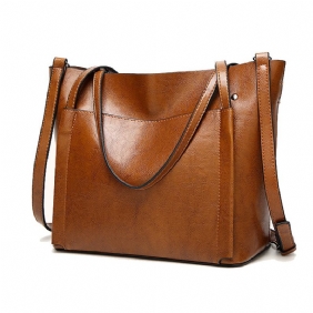 Kvinner Oil Leather Tote Håndvesker Vintage Skuldervesker Kapasitet Crossbody Vesker