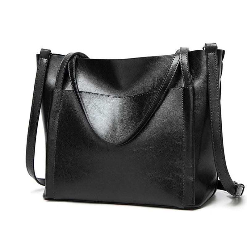 Kvinner Oil Leather Tote Håndvesker Vintage Skuldervesker Kapasitet Crossbody Vesker