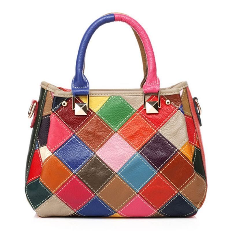 Kvinner Patchwork Kuskinn Fargerik Handbag Tote Handbag Crossbody Veske