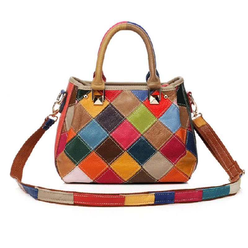 Kvinner Patchwork Kuskinn Fargerik Handbag Tote Handbag Crossbody Veske