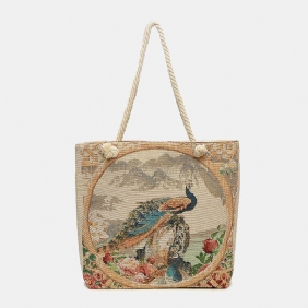 Kvinner Peacock Med Trykk Canvas Tote Veske Håndveske