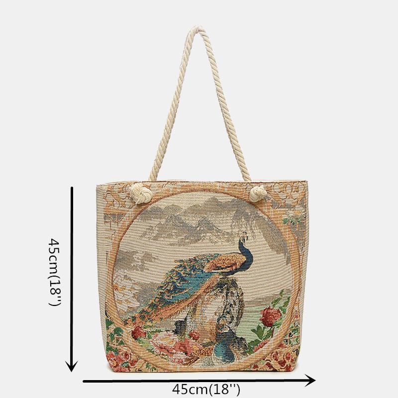 Kvinner Peacock Med Trykk Canvas Tote Veske Håndveske