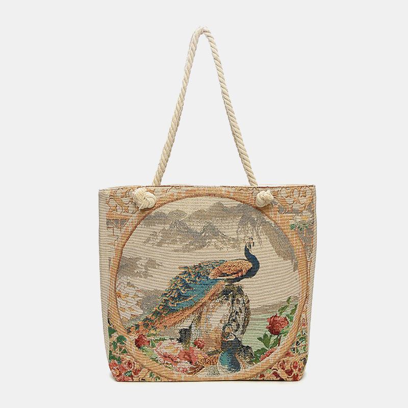 Kvinner Peacock Med Trykk Canvas Tote Veske Håndveske