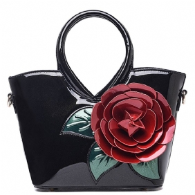 Kvinner Pearl Patent Leather Fargerik Blomstrete Handbag