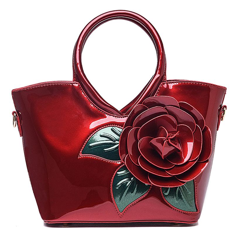 Kvinner Pearl Patent Leather Fargerik Blomstrete Handbag