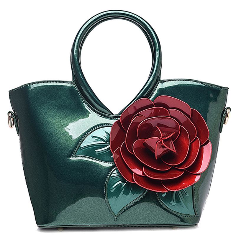 Kvinner Pearl Patent Leather Fargerik Blomstrete Handbag