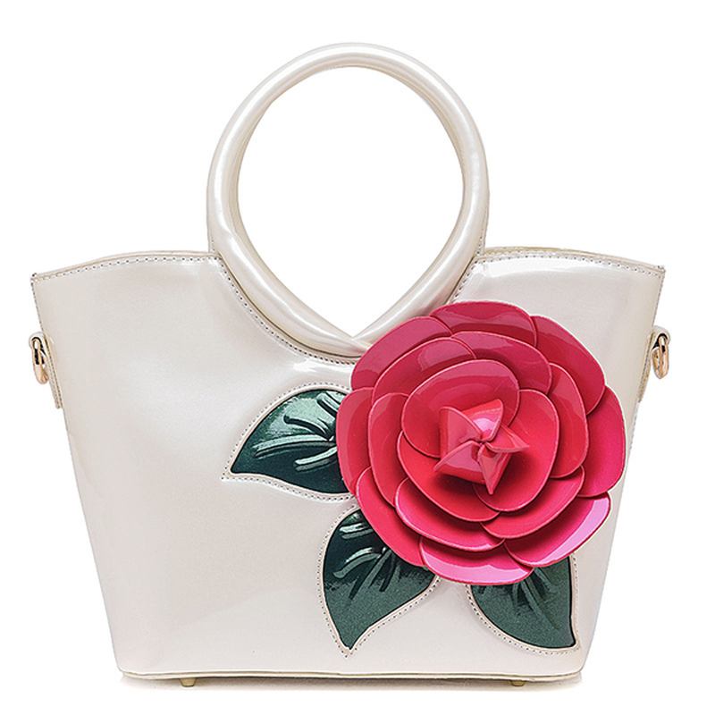 Kvinner Pearl Patent Leather Fargerik Blomstrete Handbag