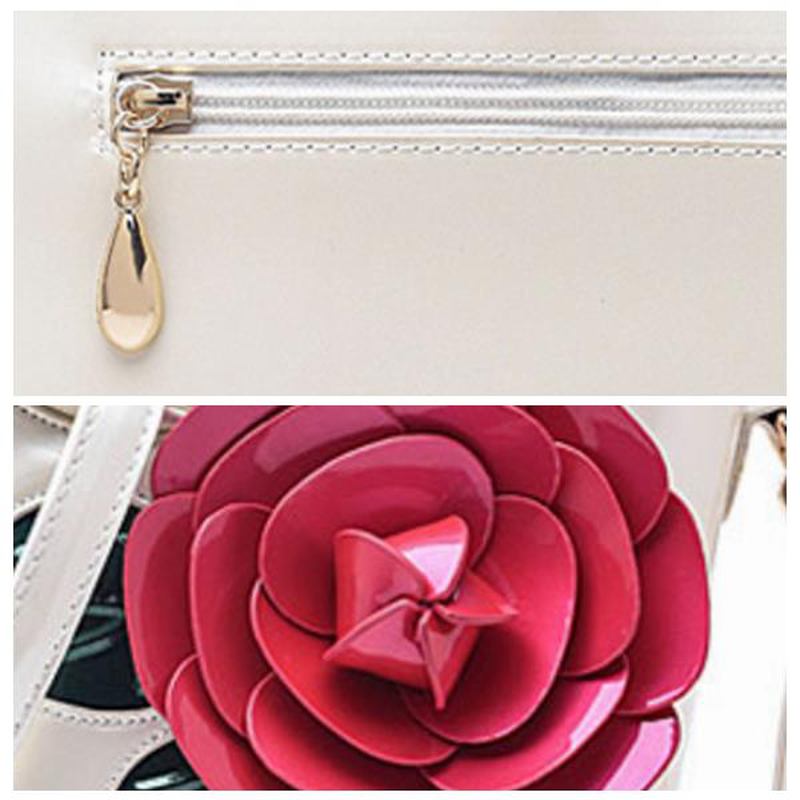 Kvinner Pearl Patent Leather Fargerik Blomstrete Handbag