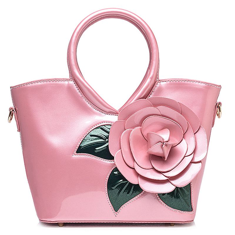 Kvinner Pearl Patent Leather Fargerik Blomstrete Handbag