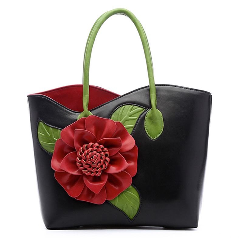 Kvinner Pu Skinn Blomsterdekorasjon Elegant Veske Sling Veske Nasjonal Stil Tote Veske