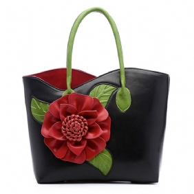 Kvinner Pu Skinn Blomsterdekorasjon Elegant Veske Sling Veske Nasjonal Stil Tote Veske