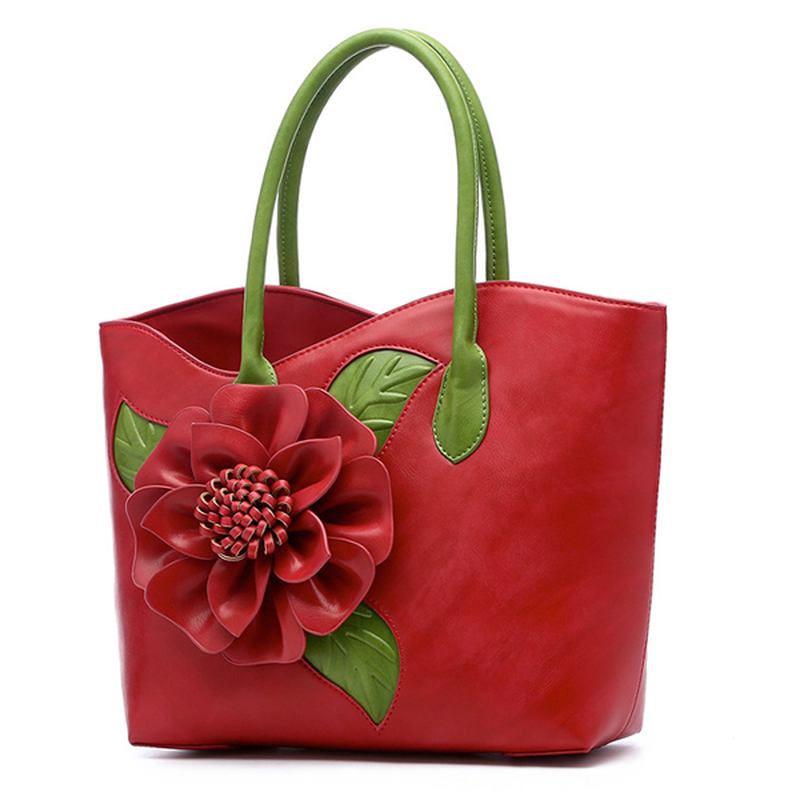 Kvinner Pu Skinn Blomsterdekorasjon Elegant Veske Sling Veske Nasjonal Stil Tote Veske