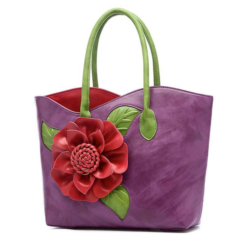 Kvinner Pu Skinn Blomsterdekorasjon Elegant Veske Sling Veske Nasjonal Stil Tote Veske