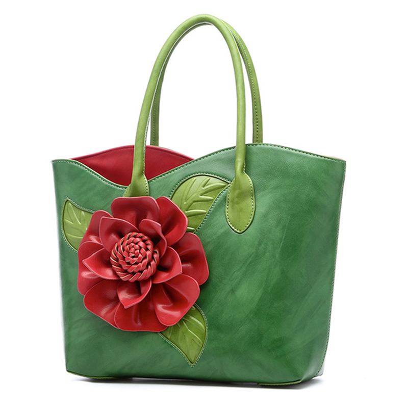 Kvinner Pu Skinn Blomsterdekorasjon Elegant Veske Sling Veske Nasjonal Stil Tote Veske