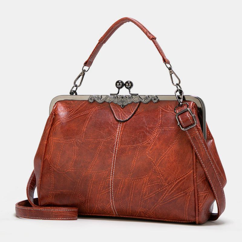 Kvinner Pu Skinn Med Stor Kapasitet Vintage Lås Håndveske Crossbody Veske Satchel Veske