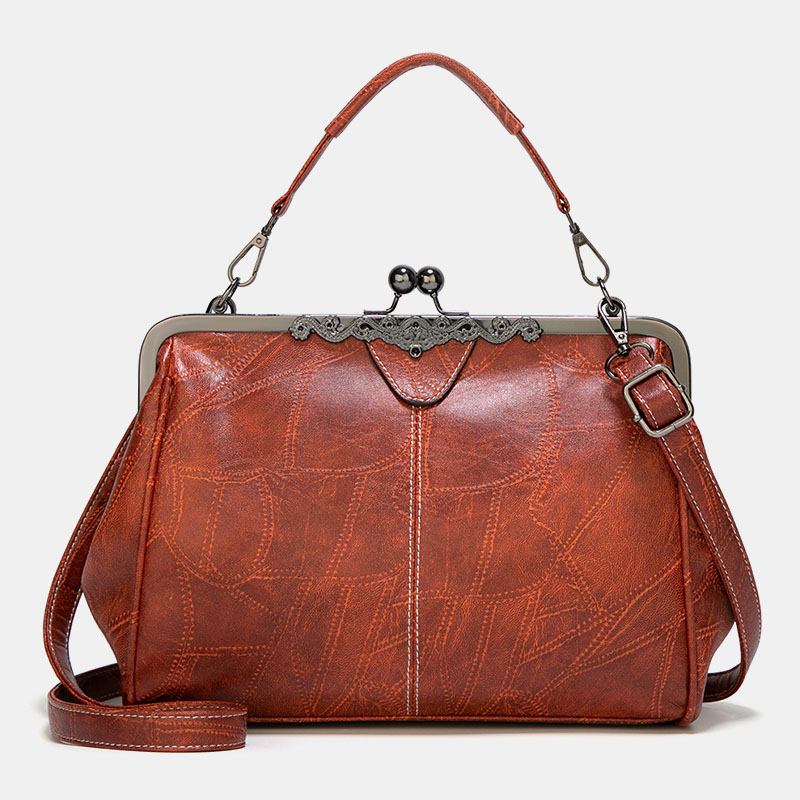 Kvinner Pu Skinn Med Stor Kapasitet Vintage Lås Håndveske Crossbody Veske Satchel Veske