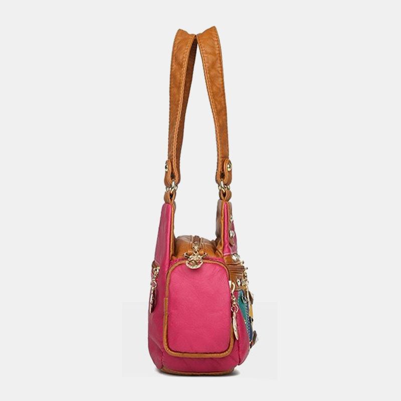 Kvinner Pu-skinn Rhinestone Patchwork Vanntett Vintage Skulderveske Håndveske Tote Crossbody-vesker