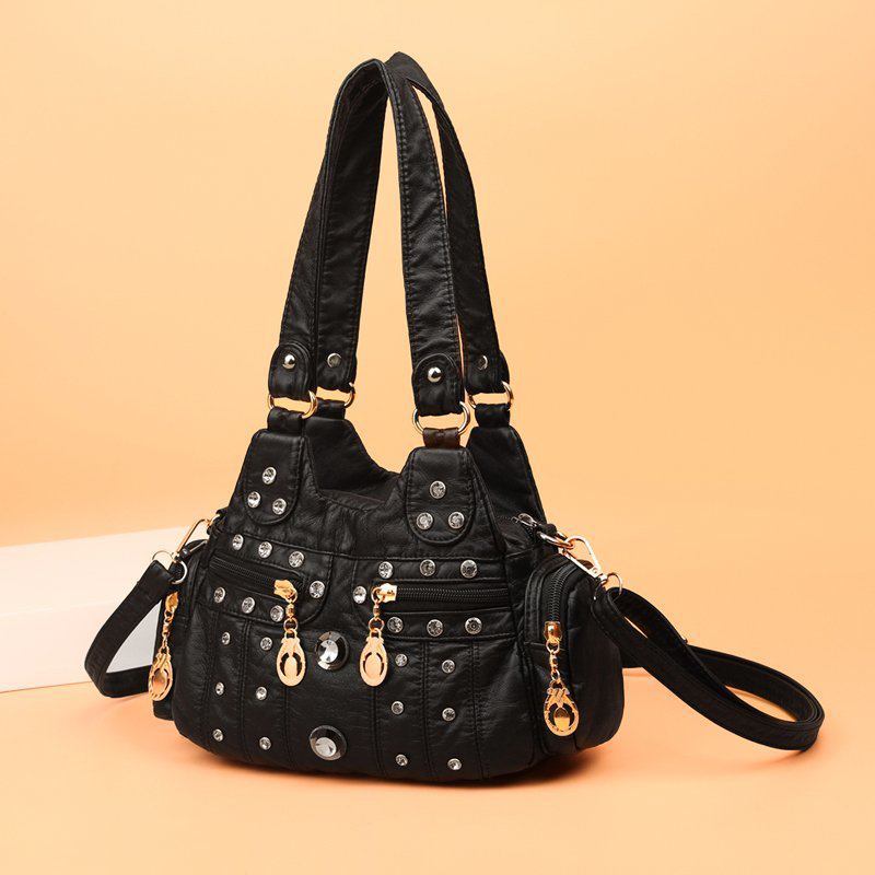 Kvinner Pu-skinn Rhinestone Patchwork Vanntett Vintage Skulderveske Håndveske Tote Crossbody-vesker