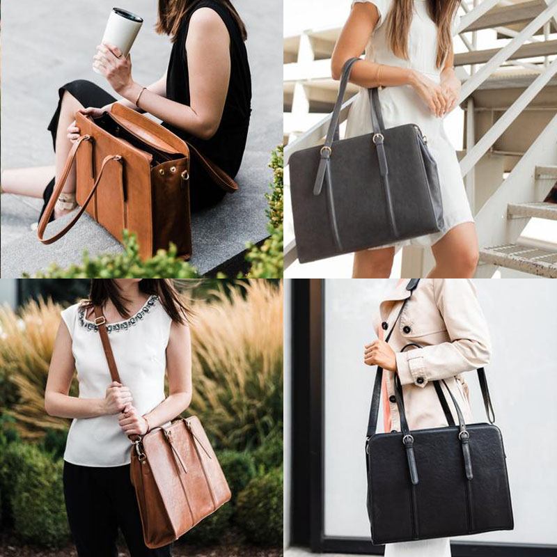 Kvinner Pu-skinn Stor Kapasitet Multi-lomme Uformelle Forretningskonvertible Tote-veske Crossbody-veske