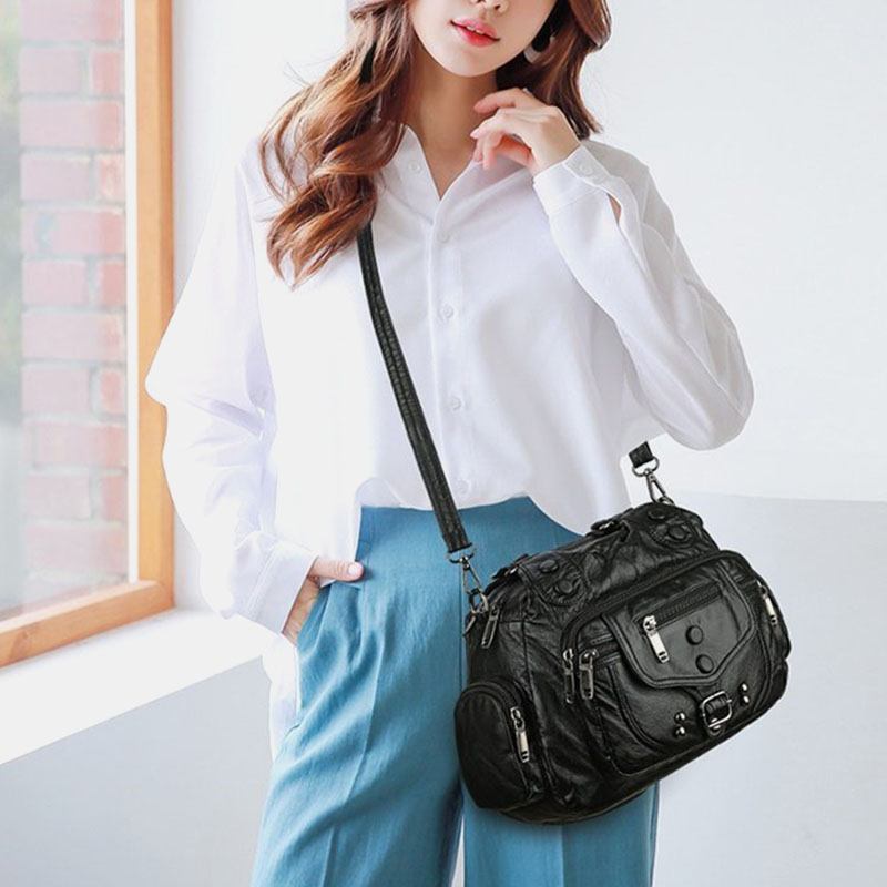 Kvinner Pu-skinn Stor Kapasitet Multilomme-nagledekorasjon Retro Myk Tøyvesker Crossbody-vesker