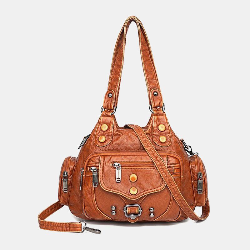 Kvinner Pu-skinn Stor Kapasitet Multilomme-nagledekorasjon Retro Myk Tøyvesker Crossbody-vesker