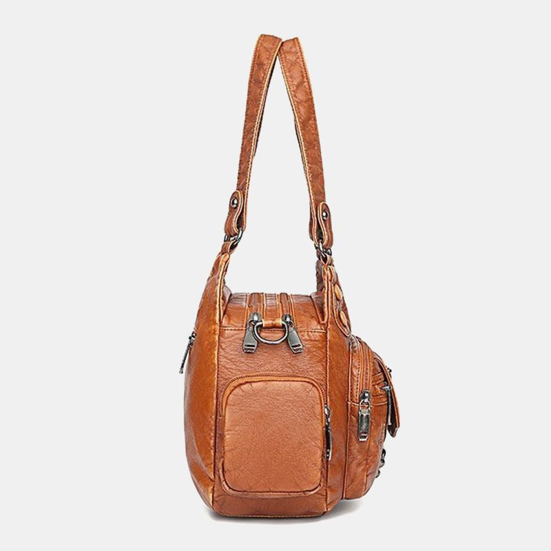 Kvinner Pu-skinn Stor Kapasitet Multilomme-nagledekorasjon Retro Myk Tøyvesker Crossbody-vesker