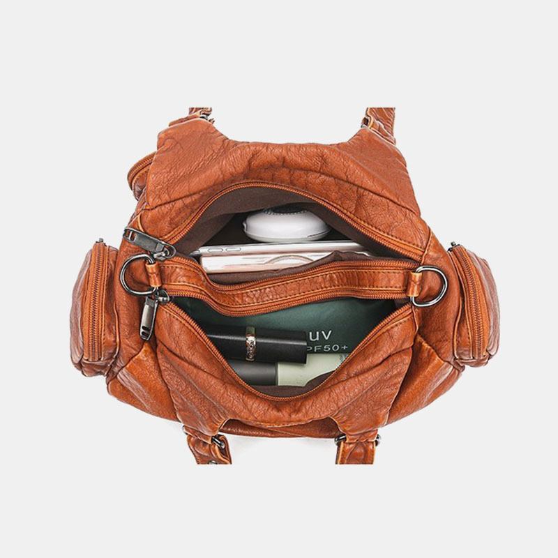 Kvinner Pu-skinn Stor Kapasitet Multilomme-nagledekorasjon Retro Myk Tøyvesker Crossbody-vesker