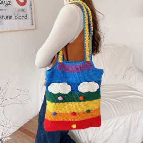 Kvinner Rainbow Stripe Tegneserie Søt Uformell Ungdom Strikket Veske Håndveske Tote Crossbody Veske