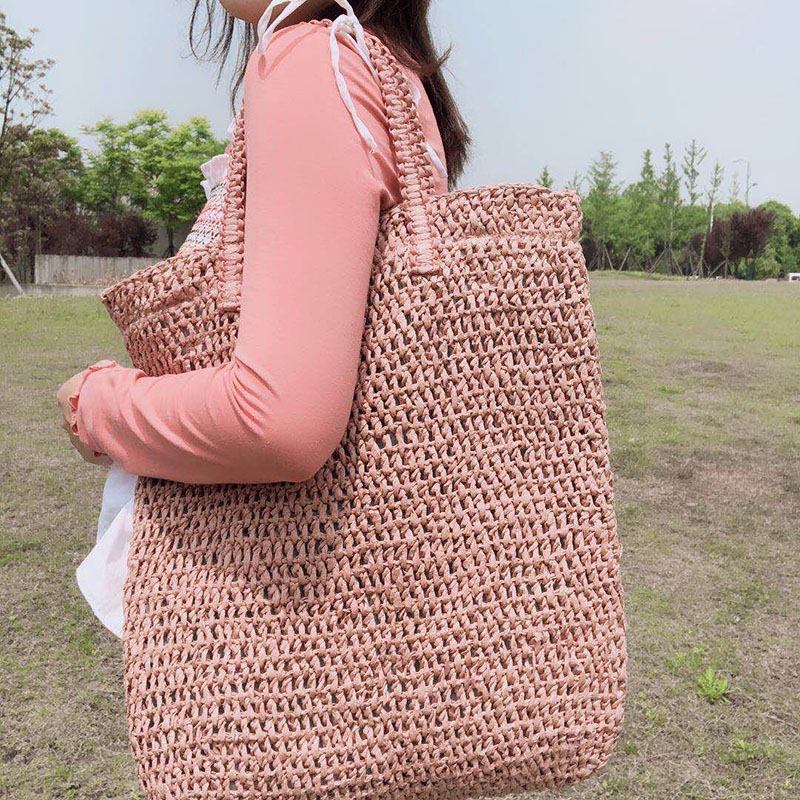 Kvinner Reiser Sommer Strand Med Stor Kapasitet Halmveske Tote Bag