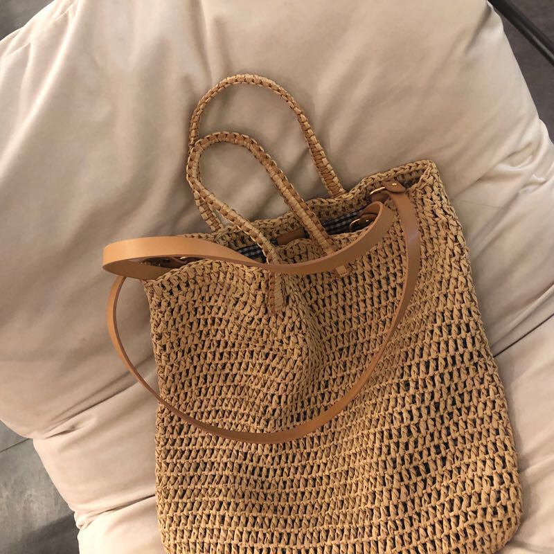 Kvinner Reiser Sommer Strand Med Stor Kapasitet Halmveske Tote Bag