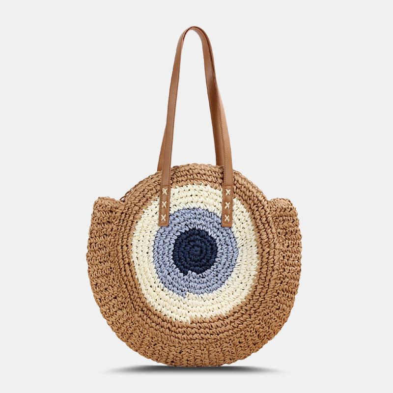 Kvinner Simplicity Stripe Straw Veske Håndvesker Tote Retro Beach Veske