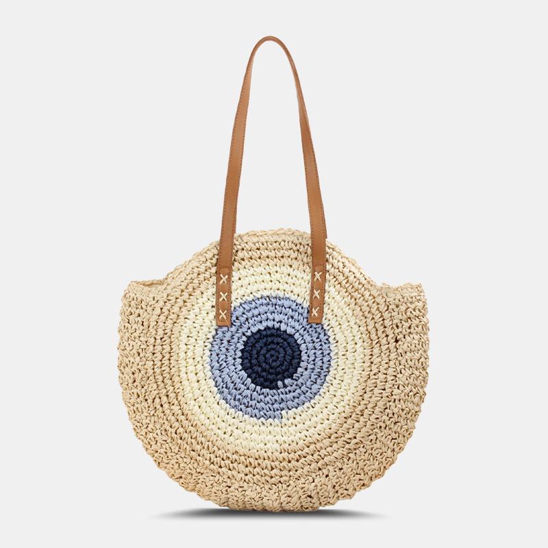 Kvinner Simplicity Stripe Straw Veske Håndvesker Tote Retro Beach Veske