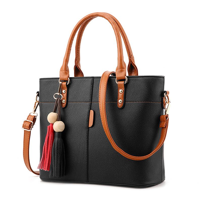 Kvinner Solid Faux Leather Handbag Med Stor Kapasitet