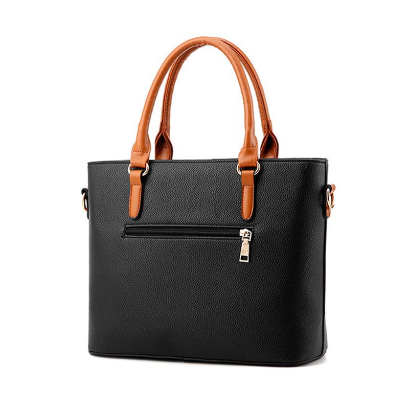 Kvinner Solid Faux Leather Handbag Med Stor Kapasitet