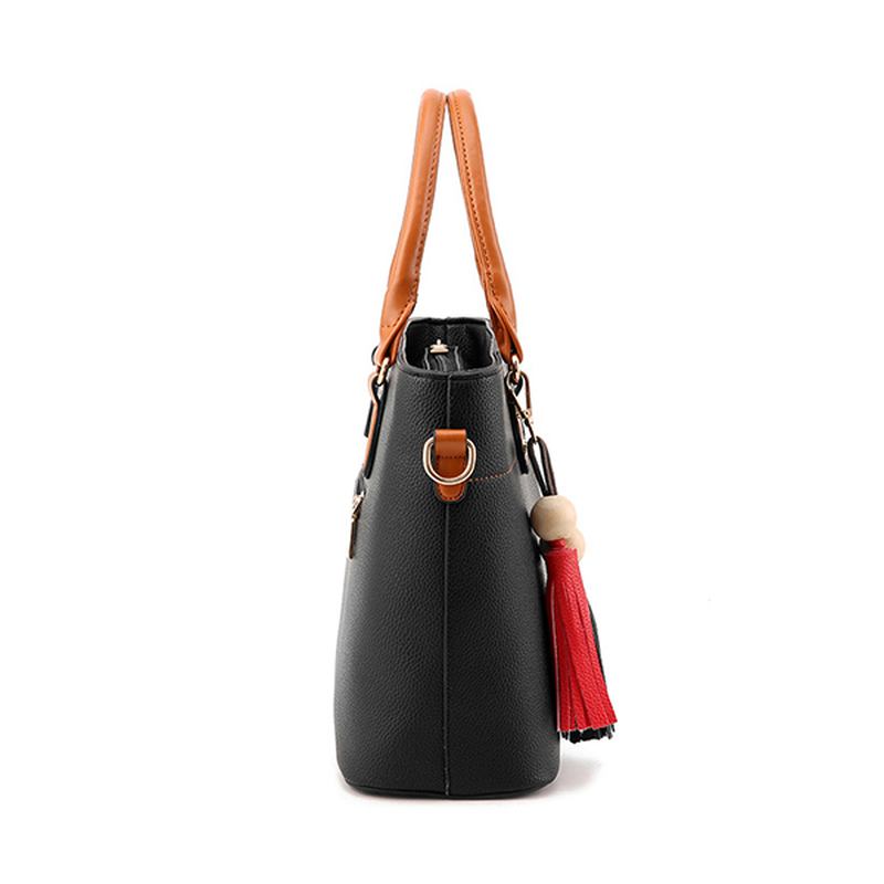 Kvinner Solid Faux Leather Handbag Med Stor Kapasitet