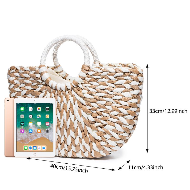 Kvinner Sommer Straw Veske Handbag Outdoor Fritids Veske Håndtak Satchel