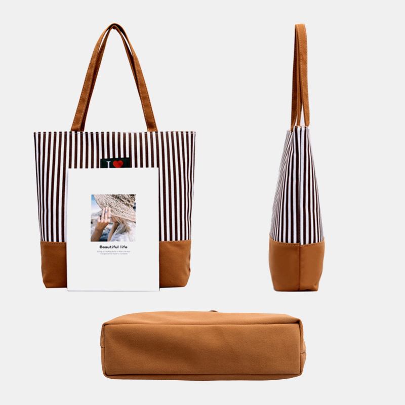 Kvinner Stripet Stor Kapasitet Fritids Tote Skulderveske Shopping Bag