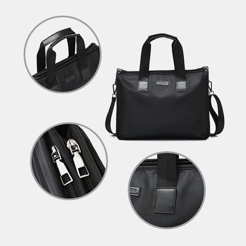 Menn Nylon Vanntett 14 Tommers Laptop Veske Multi-layers Kofferter Håndveske Crossbody Bag