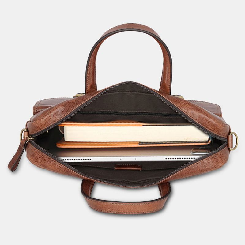 Menn Pu-skinn Vintage Business Allsidig Multi-lommer Lærerveske Koffert Multifunksjon Crossbody Veske Håndveske