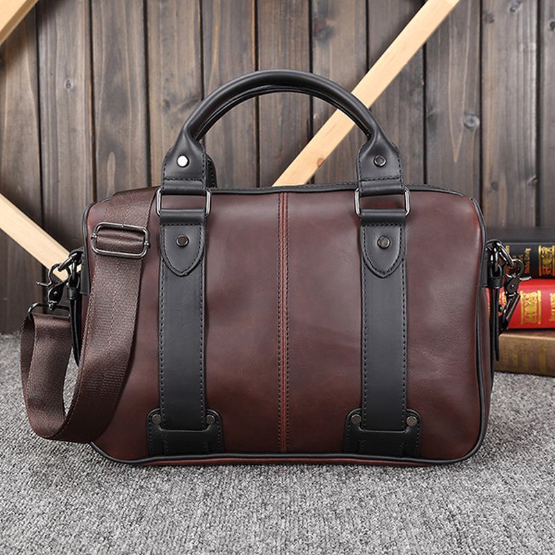 Menn Retro Pu Lær Håndveske Business Crossbody Bag