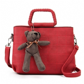 Retro Kvinner Pu Skinn Plaid Bear Håndvesker Dame Elgant Skuldervesker Crossbody Vesker